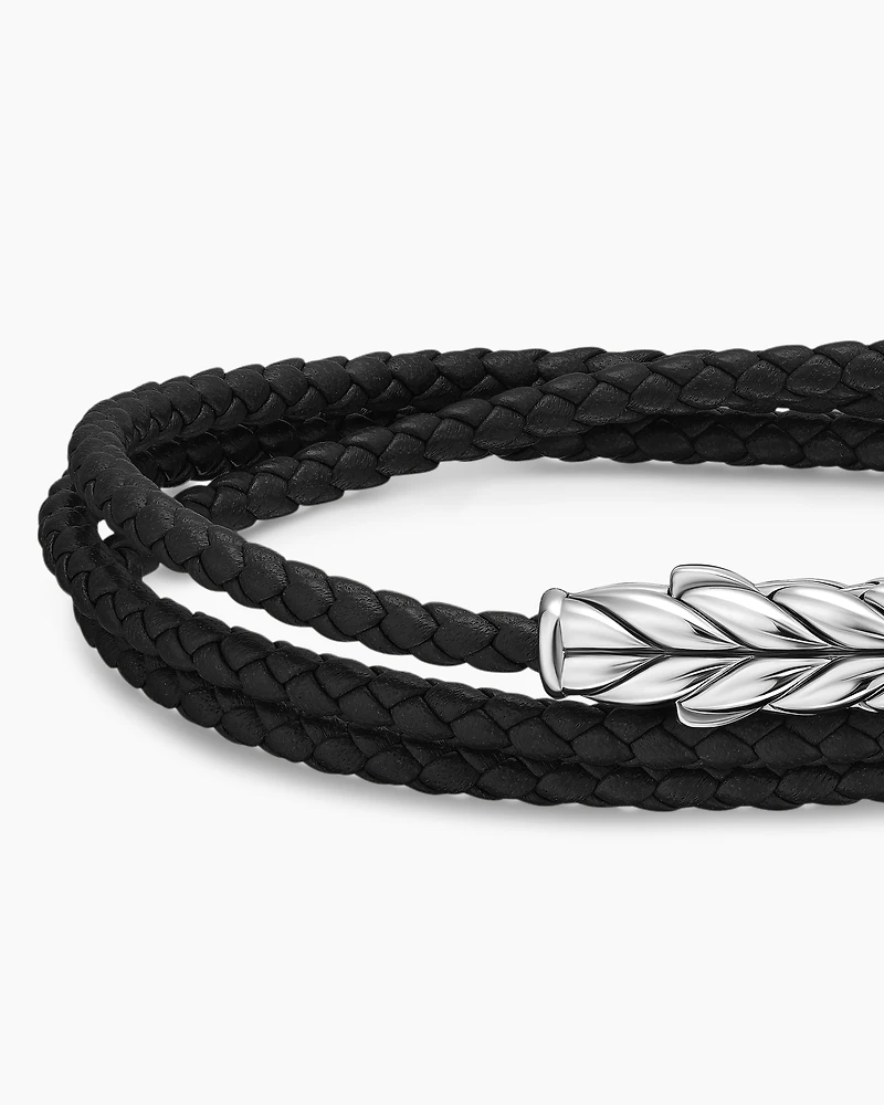 Chevron Triple Wrap Bracelet Black Leather with Sterling Silver, 3mm