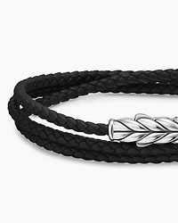 Chevron Triple Wrap Bracelet Black Leather with Sterling Silver, 3mm