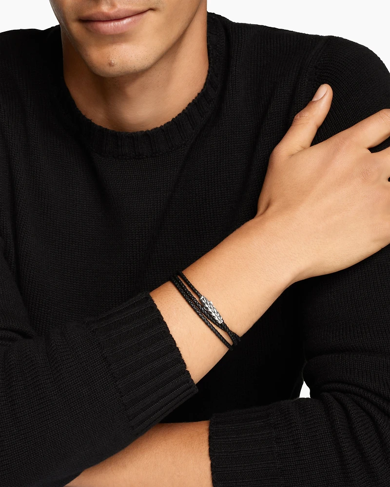 Chevron Triple Wrap Bracelet Black Leather with Sterling Silver, 3mm
