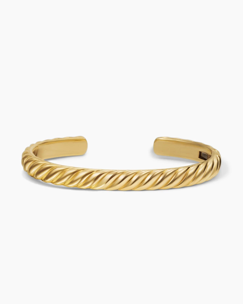 Sculpted Cable Cuff Bracelet 18K Yellow Gold, 7mm