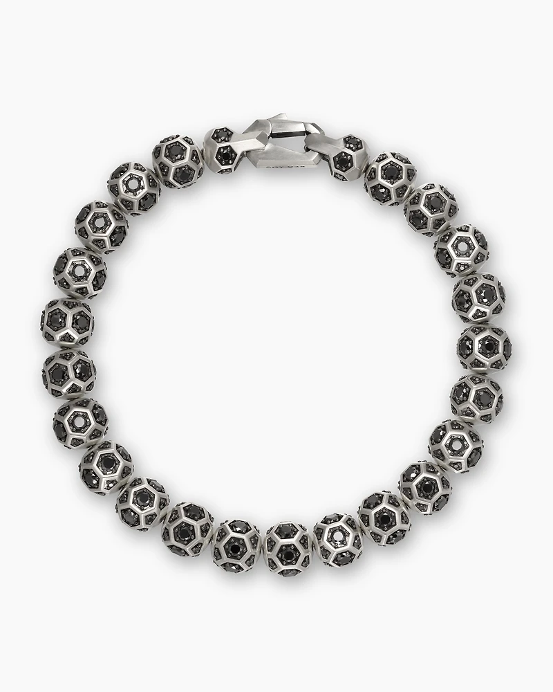 Spiritual Beads Faceted Bracelet Sterling Silver with Pavé Black Diamonds, 8mm