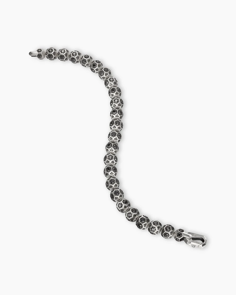 Spiritual Beads Faceted Bracelet Sterling Silver with Pavé Black Diamonds, 8mm