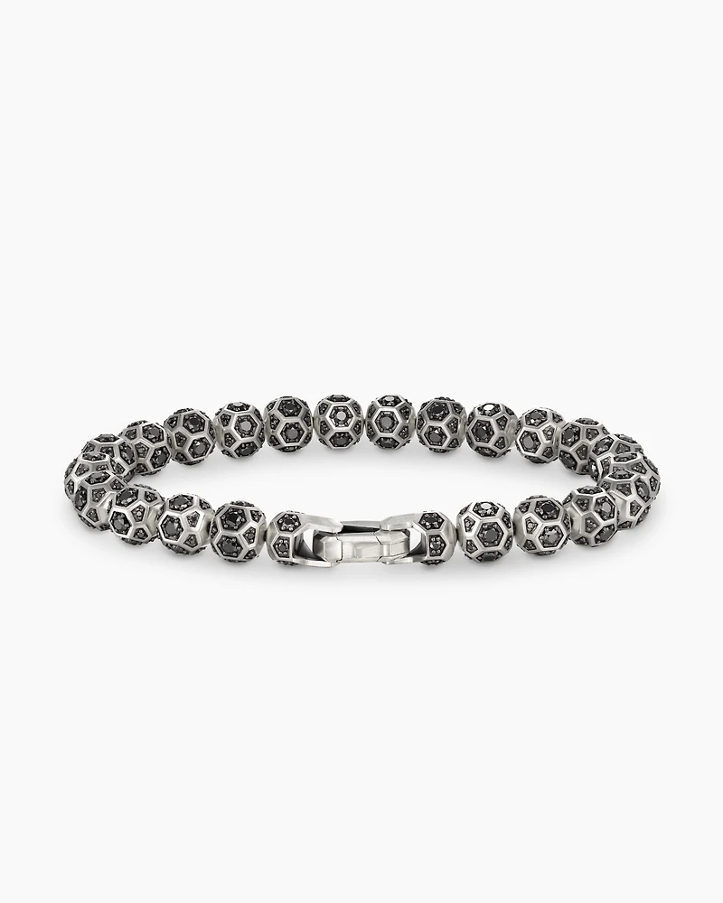 Spiritual Beads Faceted Bracelet Sterling Silver with Pavé Black Diamonds, 8mm