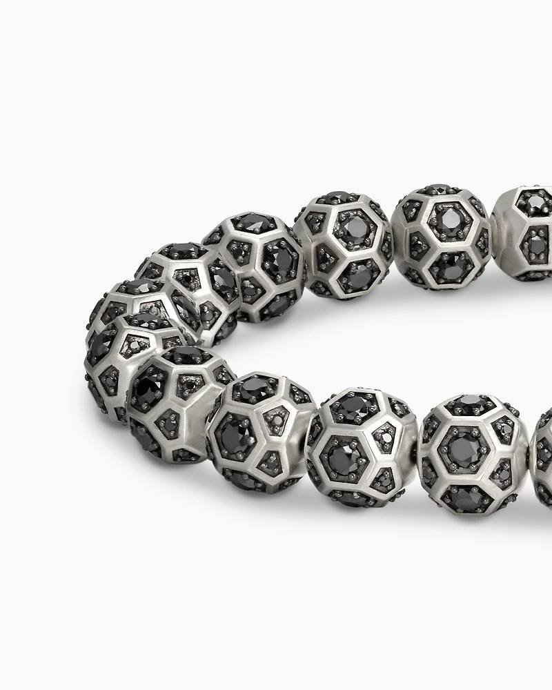 Spiritual Beads Faceted Bracelet Sterling Silver with Pavé Black Diamonds, 8mm
