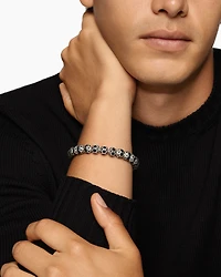 Spiritual Beads Faceted Bracelet Sterling Silver with Pavé Black Diamonds, 8mm