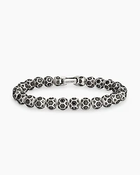 Spiritual Beads Faceted Bracelet Sterling Silver with Pavé Black Diamonds, 8mm