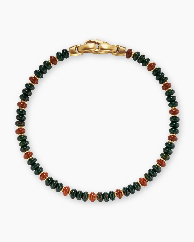Spiritual Beads Bracelet 18K Yellow Gold with Bloodstone and Red Jasper, 4mm