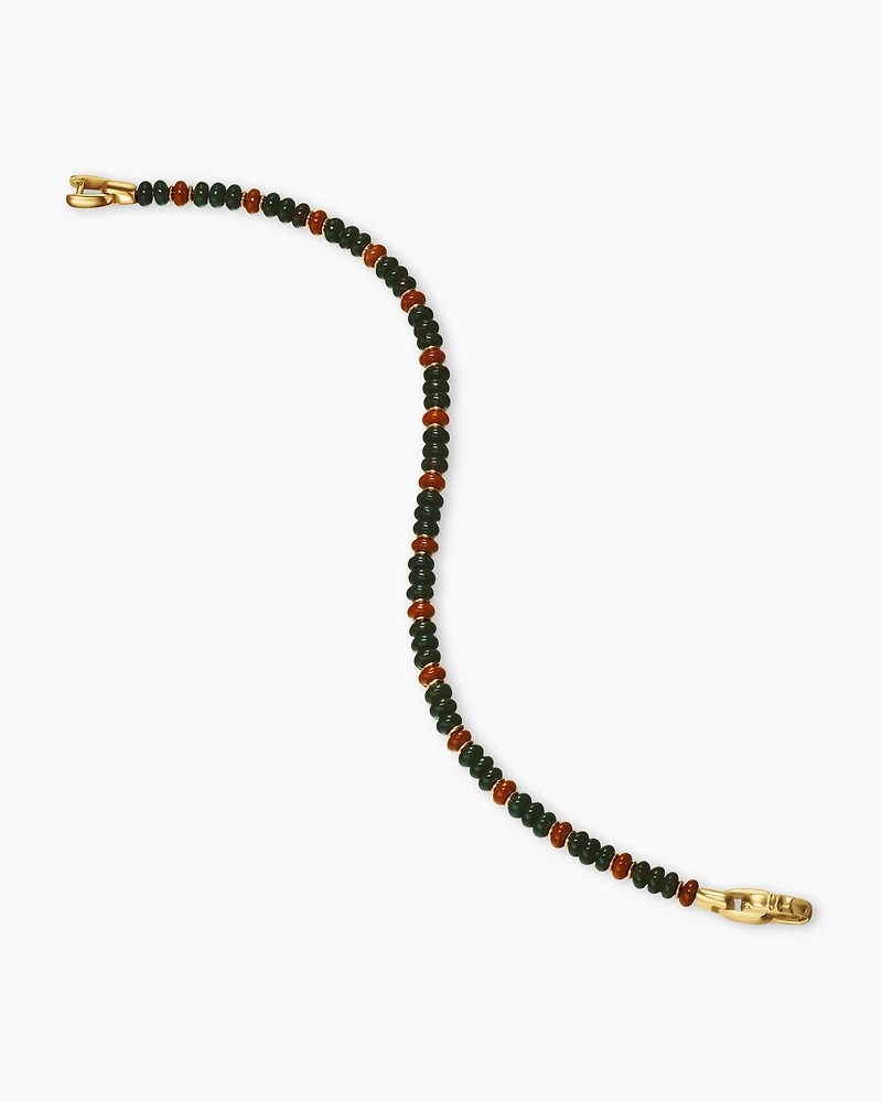 Spiritual Beads Bracelet 18K Yellow Gold with Bloodstone and Red Jasper, 4mm