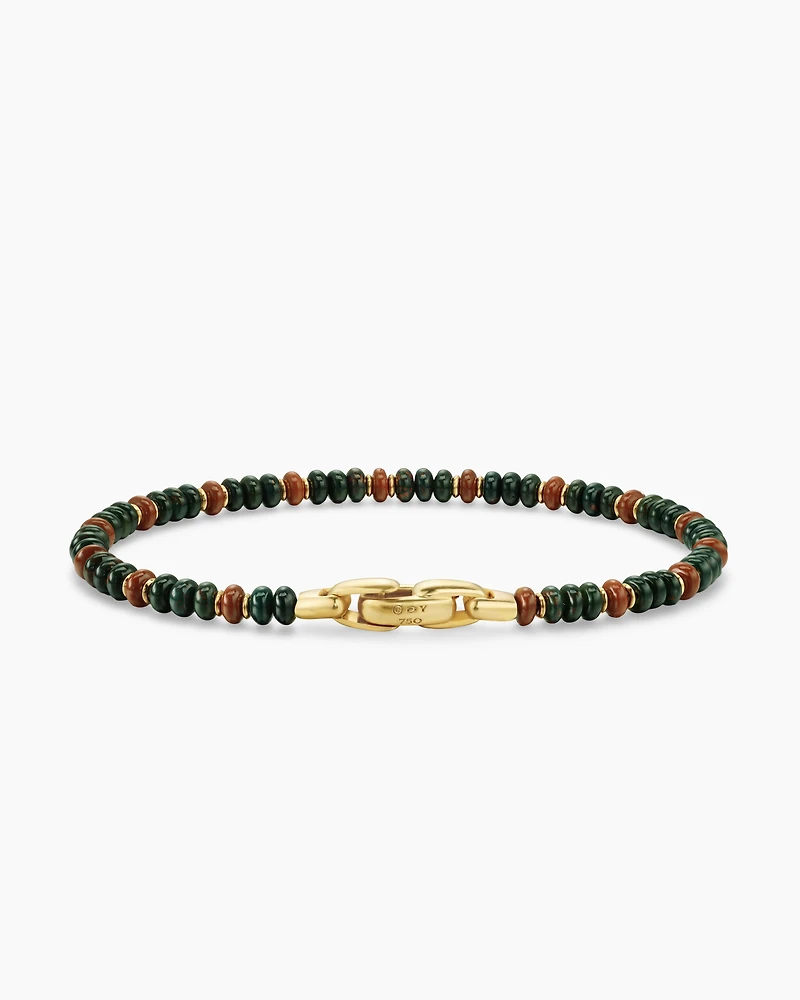 Spiritual Beads Bracelet 18K Yellow Gold with Bloodstone and Red Jasper, 4mm