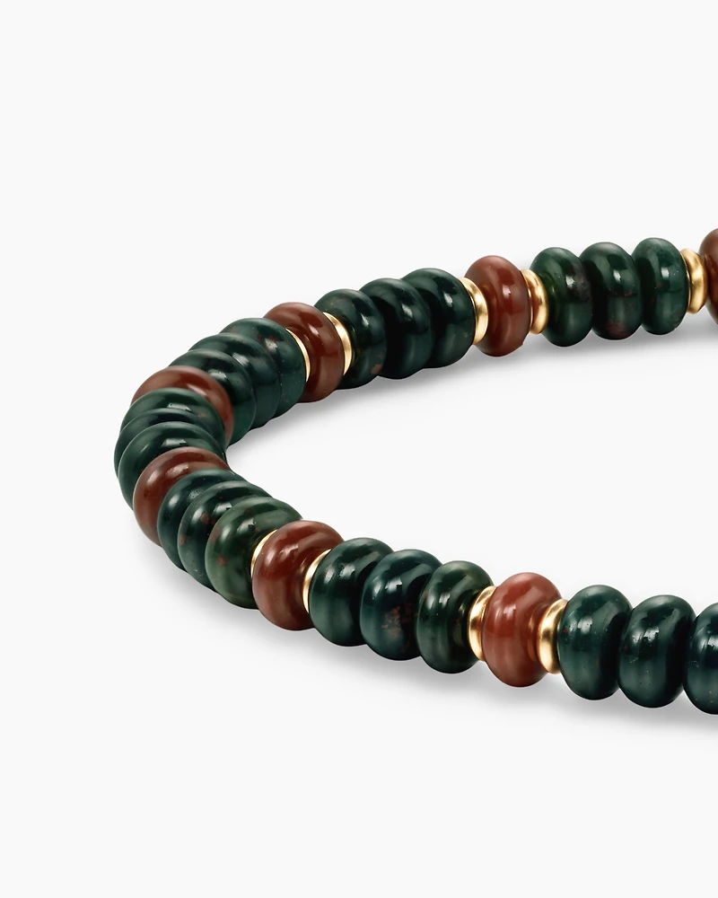 Spiritual Beads Bracelet 18K Yellow Gold with Bloodstone and Red Jasper, 4mm