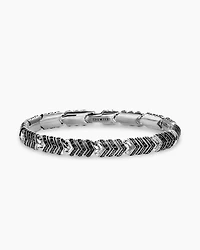 Chevron Link Bracelet in Sterling Silver with Black Diamonds, 7.6mm