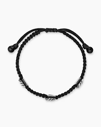 Chevron Black Nylon Woven Station Bracelet with Sterling Silver and Onyx, 8.6mm