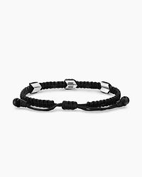 Chevron Black Nylon Woven Station Bracelet with Sterling Silver and Onyx, 8.6mm