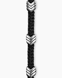 Chevron Black Nylon Woven Station Bracelet with Sterling Silver and Onyx, 8.6mm