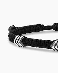 Chevron Black Nylon Woven Station Bracelet with Sterling Silver and Onyx, 8.6mm