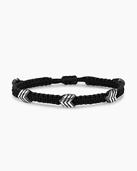 Chevron Black Nylon Woven Station Bracelet with Sterling Silver and Onyx, 8.6mm