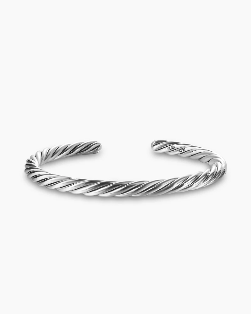Cable Cuff Bracelet Sterling Silver, 6mm