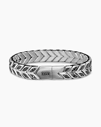 Chevron Woven Bracelet in Sterling Silver with Black Diamonds, 12mm