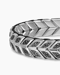 Chevron Woven Bracelet in Sterling Silver with Black Diamonds, 12mm