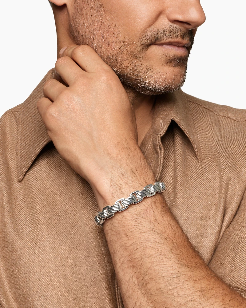 Sculpted Cable Link Bracelet Sterling Silver, 12mm