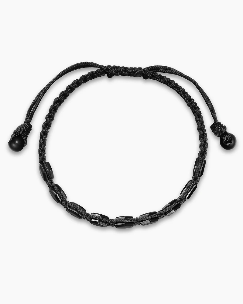 Faceted Woven Bracelet Black Titanium with Nylon and Onyx, 8mm