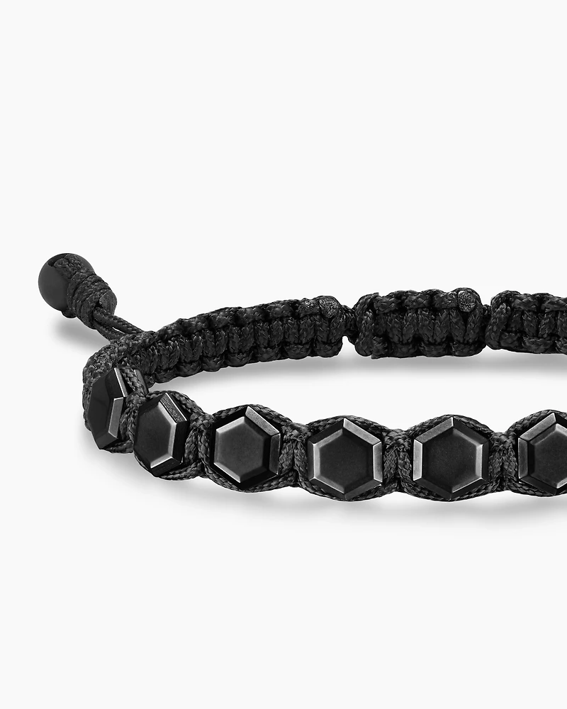 Faceted Woven Bracelet Black Titanium with Nylon and Onyx, 8mm