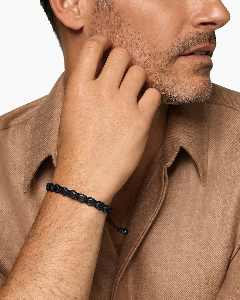 Faceted Woven Bracelet Black Titanium with Nylon and Onyx, 8mm