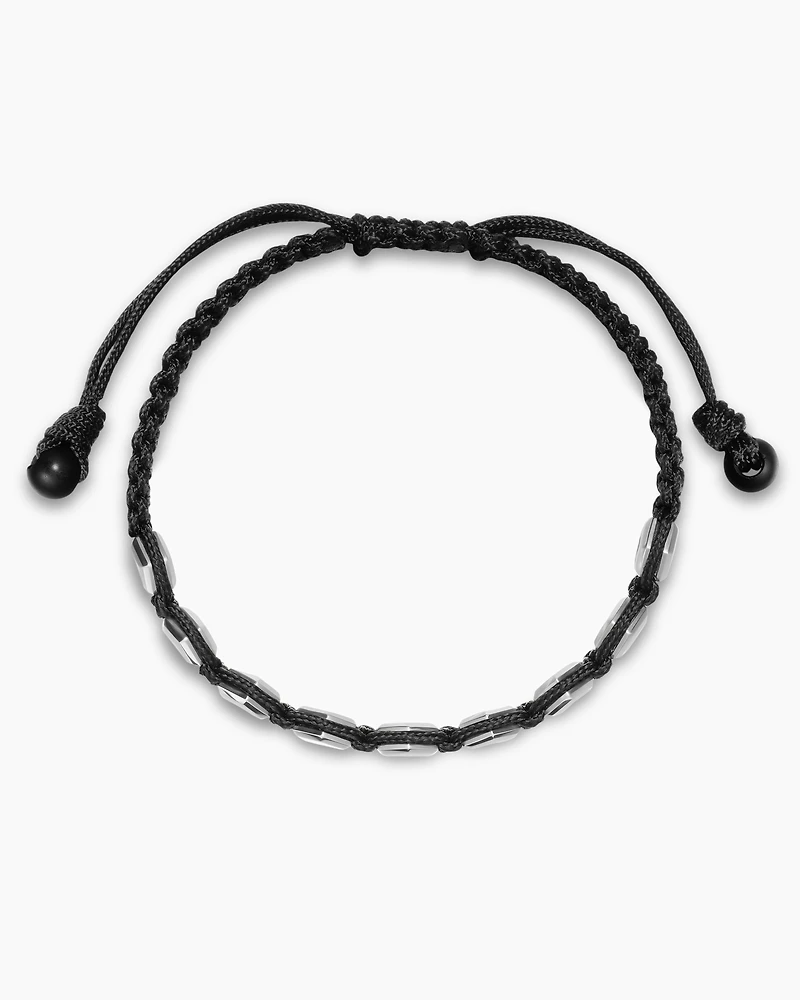 Faceted Woven Bracelet Sterling Silver with Black Nylon and Onyx, 8mm