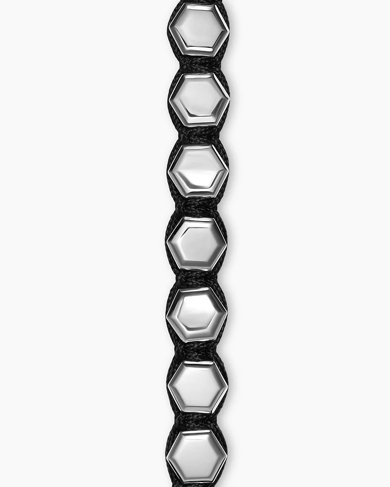 Faceted Woven Bracelet Sterling Silver with Black Nylon and Onyx, 8mm