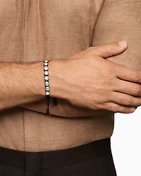 Faceted Woven Bracelet Sterling Silver with Black Nylon and Onyx, 8mm