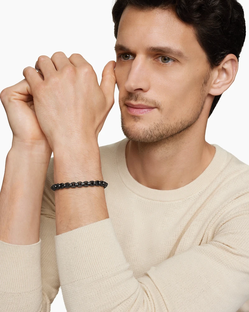 Box Chain Bracelet with Stainless Steel and Sterling Silver