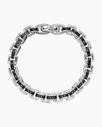 Box Chain Bracelet Sterling Silver with Black Diamonds, 7.3mm