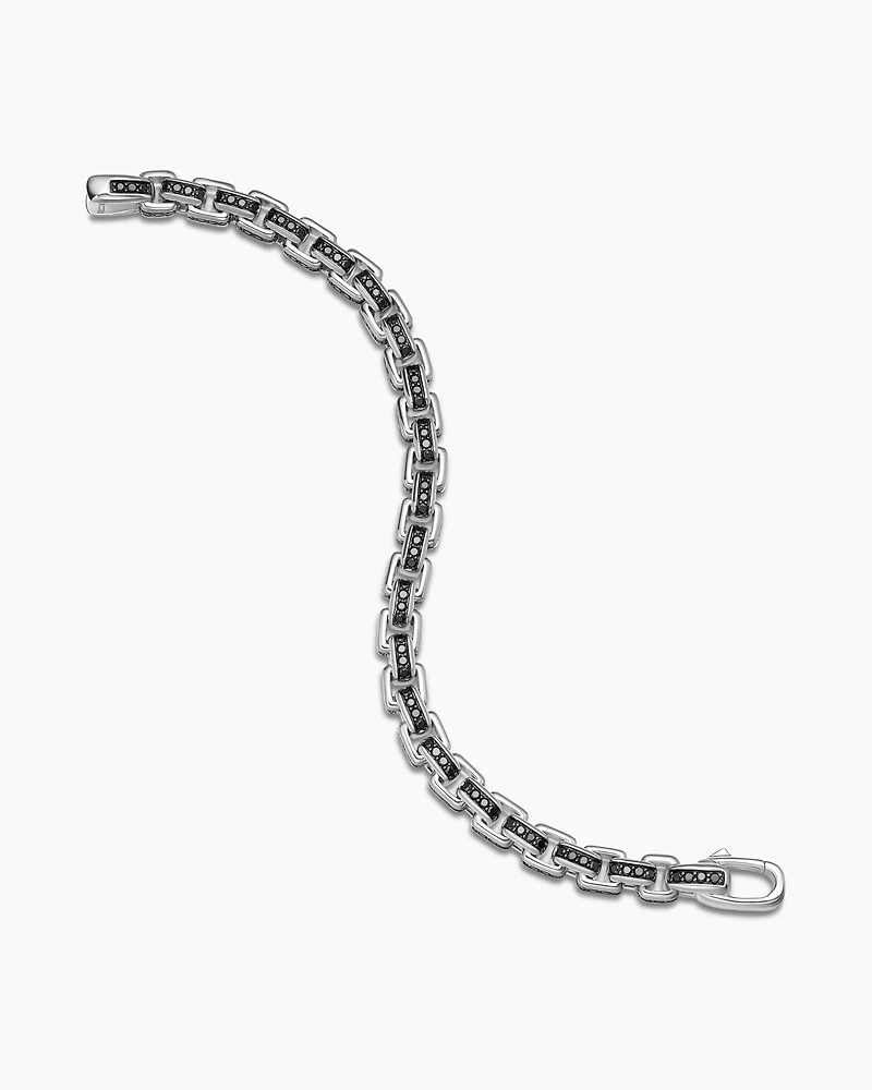 Box Chain Bracelet Sterling Silver with Black Diamonds, 7.3mm