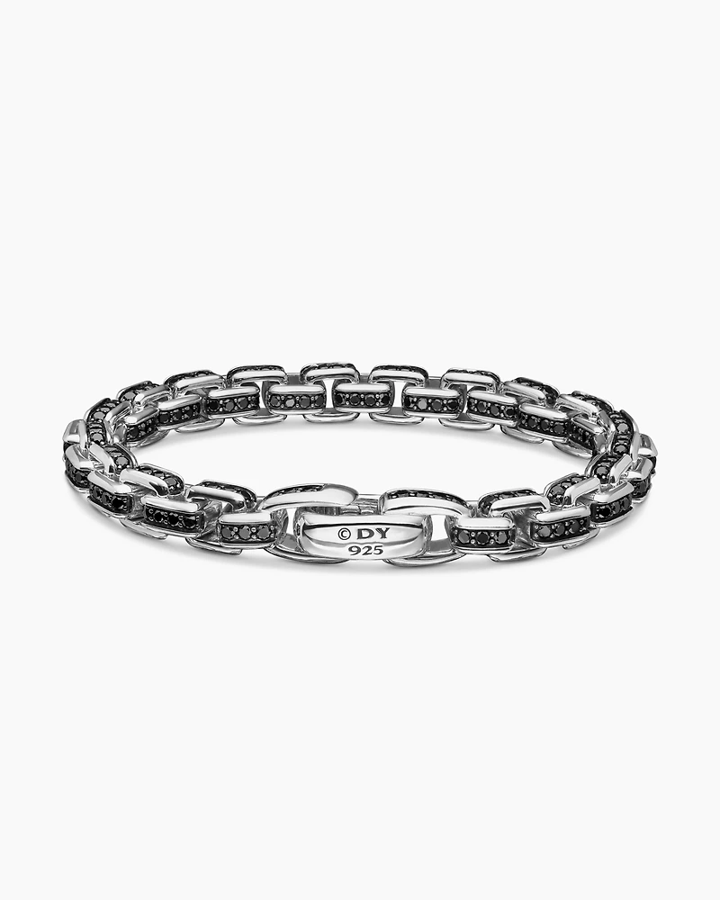Box Chain Bracelet Sterling Silver with Black Diamonds, 7.3mm