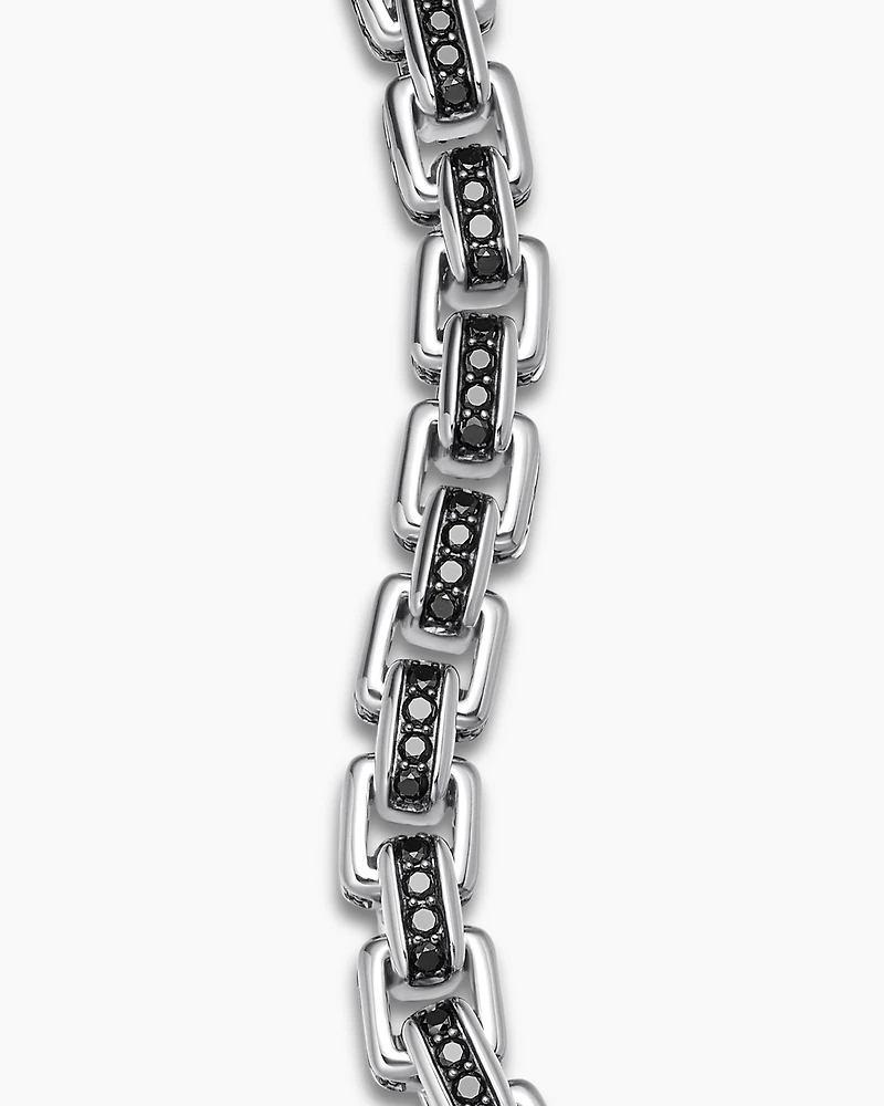 Box Chain Bracelet Sterling Silver with Black Diamonds, 7.3mm
