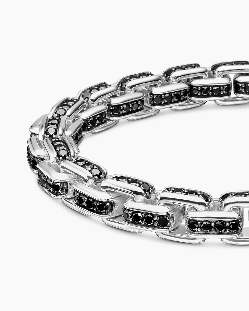 Box Chain Bracelet Sterling Silver with Black Diamonds, 7.3mm