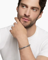 Box Chain Bracelet Sterling Silver with Black Diamonds, 7.3mm