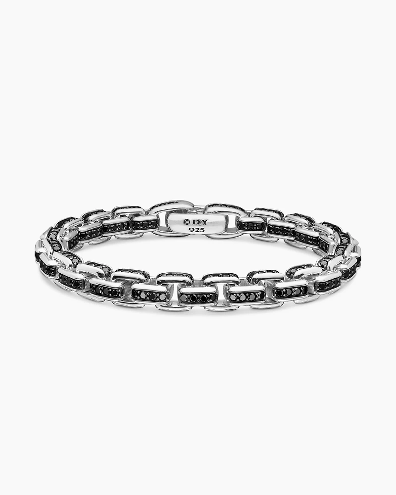 Box Chain Bracelet Sterling Silver with Black Diamonds, 7.3mm