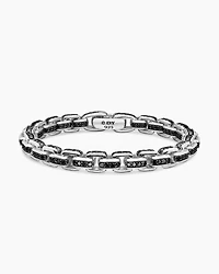Box Chain Bracelet Sterling Silver with Black Diamonds, 7.3mm
