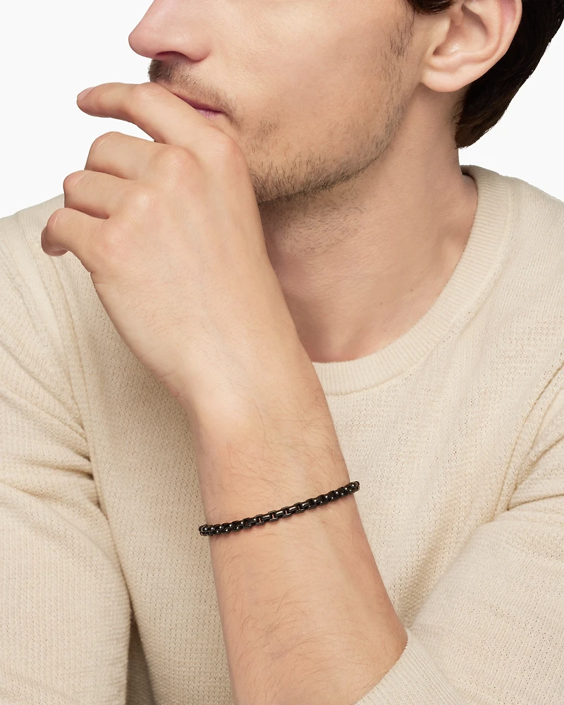 Box Chain Bracelet in Stainless Steel with 14K Yellow Gold, 5mm