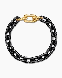 Chain Links Bracelet Black Titanium with 18K Yellow Gold, 10mm