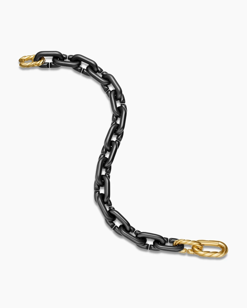 Chain Links Bracelet Black Titanium with 18K Yellow Gold, 10mm
