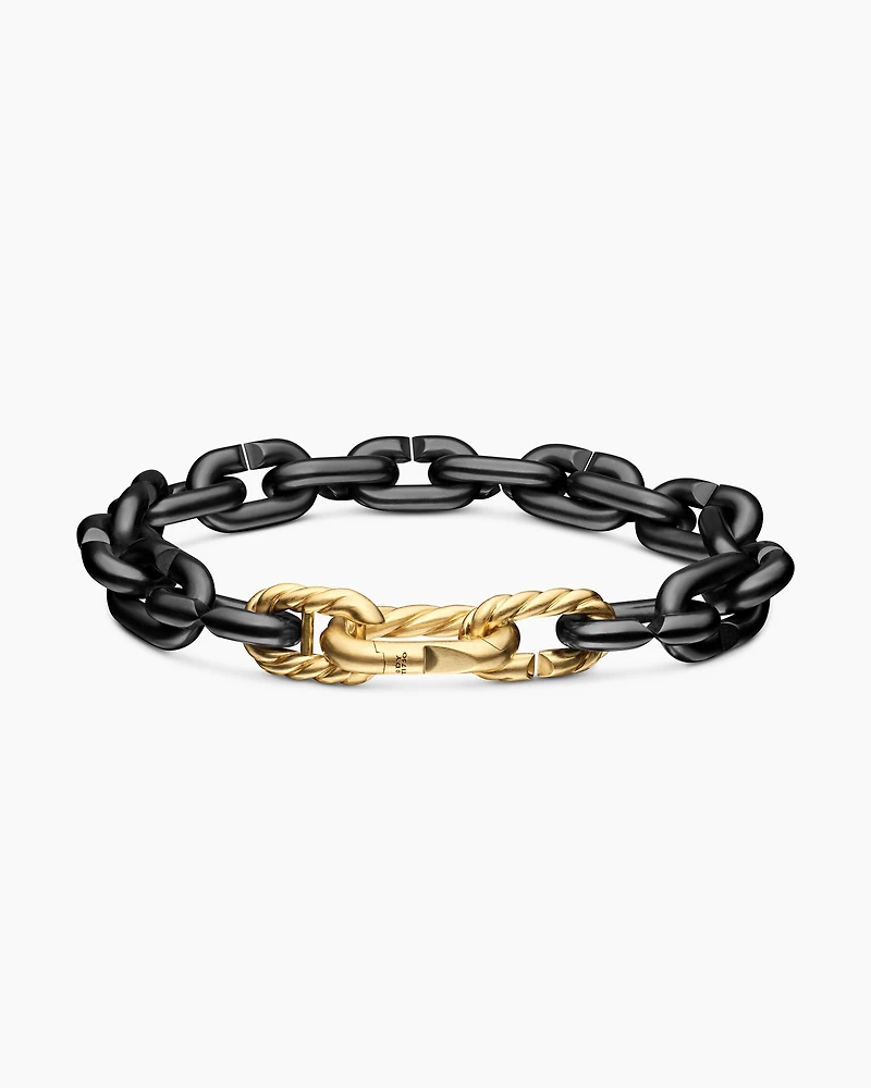 Chain Links Bracelet Black Titanium with 18K Yellow Gold, 10mm