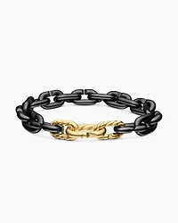 Chain Links Bracelet Black Titanium with 18K Yellow Gold, 10mm