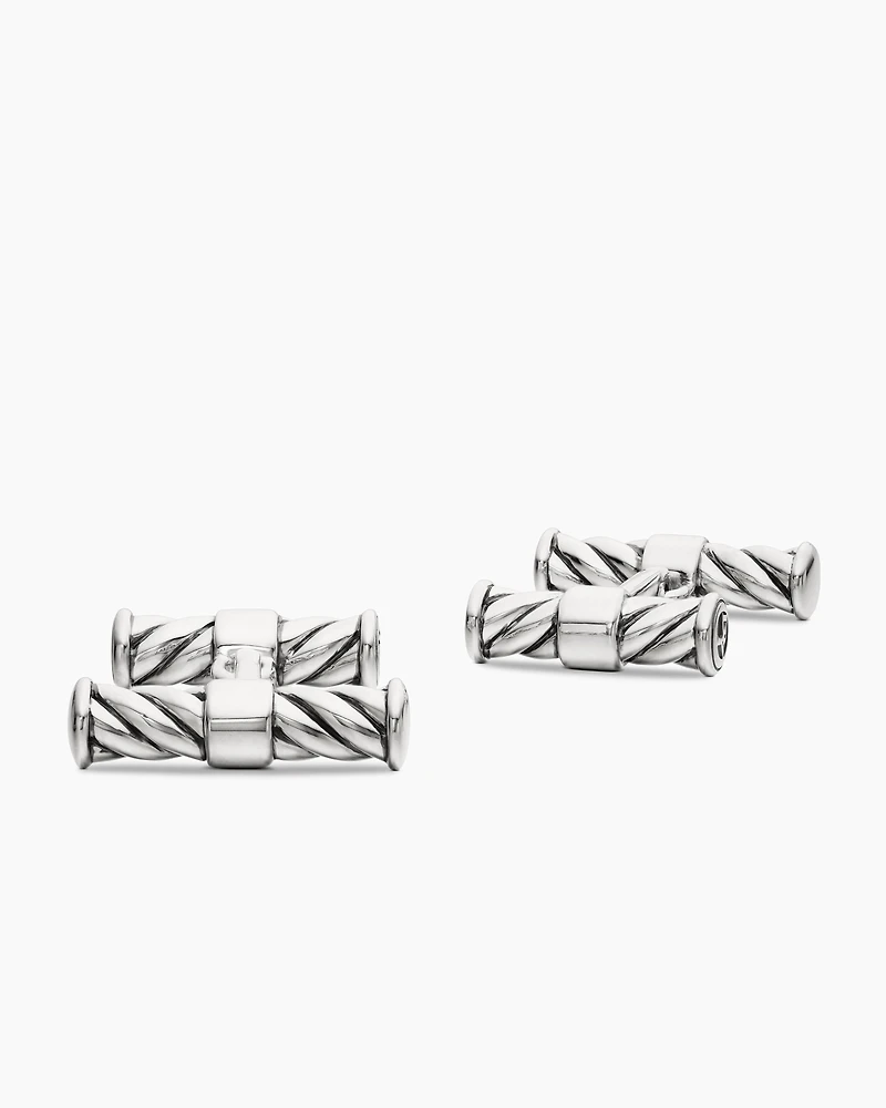 Cable Elongated Cufflinks in Sterling Silver, 22mm
