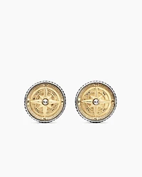 Maritime® Compass Cufflinks in Sterling Silver with 18K Yellow Gold and Centre Diamond, 16mm