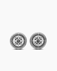Maritime® Compass Cufflinks in Sterling Silver with Centre Black Diamond, 16mm