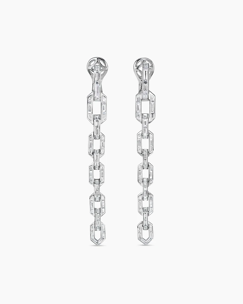 Deco Chain Link Drop Earrings in White Gold with Diamonds