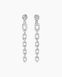 Deco Chain Link Drop Earrings in White Gold with Diamonds