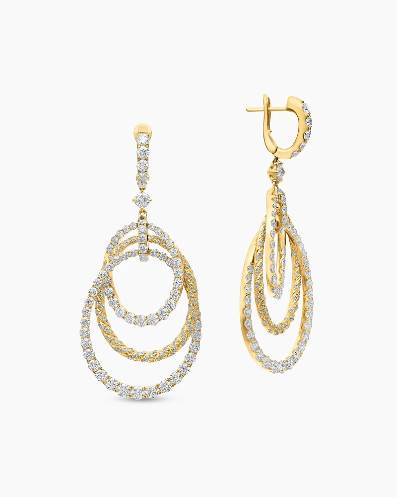 Floating Diamonds Drop Earrings in Yellow Gold
